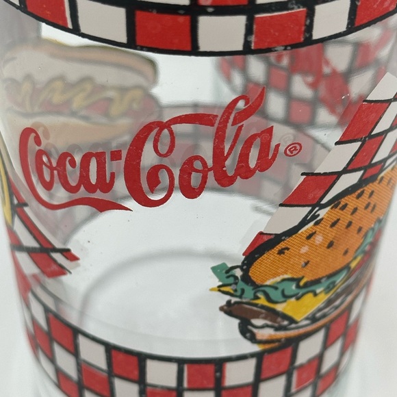 Coca Cola GLASSES 1997 Picnic Bottle and Burger Red Check-set of 4 - Picture 6 of 16
